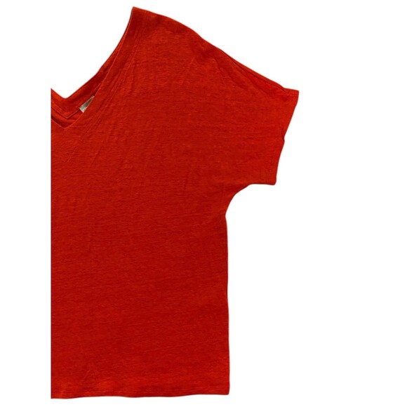 CHICOS 100% Linen Tee Shirt V Neck Short Sleeve Top Orange Size 2 Large T Shirt - Picture 3 of 10
